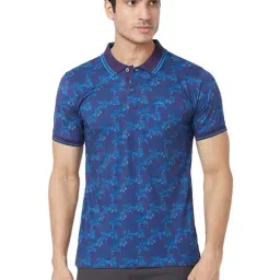 ColorPlus Blue Cotton Tailored Fit Printed Polo T-Shirt-image-30