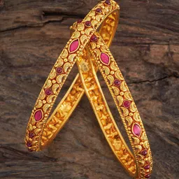 Kushal's Fashion Jewellery Set Of 2 Gold-Plated 92.5 Pure Silver Stone-Studded Bangles-picture-18