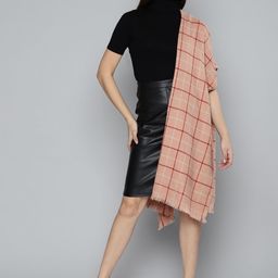SASSAFRAS Women Peach-Coloured & Maroon Checked Stole-picture-42