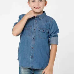 Kate & Oscar Kids Blue Cotton Regular Fit Full Sleeves Shirt-picture-12