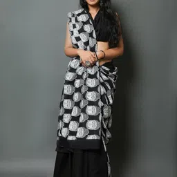 Dastkar Ethnic Motifs Pure Cotton Block Print Saree-picture-24