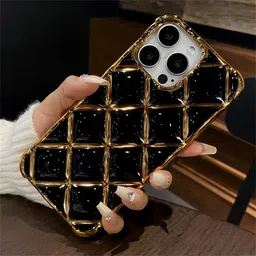 Luxury Kase LK152 Geometric iPhone 14 Pro Plating Diamond Lattice Grid Back Case-picture-48