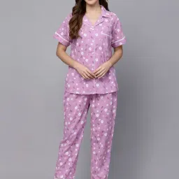 Stylum Lavender Cotton Floral Print Shirt Pyjama Set-image-26