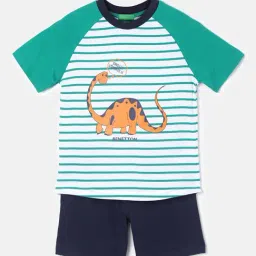 United Colors of Benetton Kids White & Navy Striped T-Shirt with Shorts-picture-31