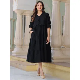 Rain & Rainbow Women Pure Cotton Ruffle-Detail V-Neck Fit & Flare Midi Dress-picture-25