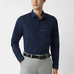 Allen Solly Navy Blue Slim Fit Printed Shirt-image-55