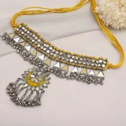 Fida Ehinic Mirror & Meenakari Yellow Necklace-picture-21