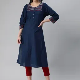 Kami Kubi Blue Embroidered A Line Kurta-image-93