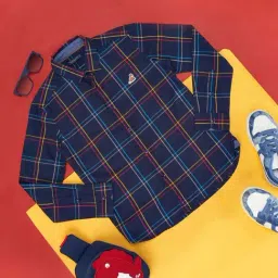 Pantaloons Junior Navy Cotton Chequered Full Sleeves Shirt-image-85