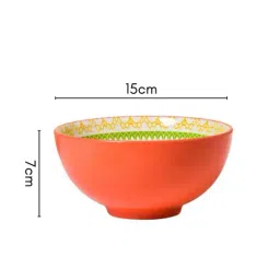 Nestasia Bright Orange & Mandala Print Premium Ceramic Bowls Set of 2, Microwave-Safe, 400ml each image 3