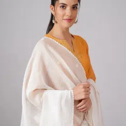 Jaypore Natural White Embroidered Chikankari Dupatta image 3