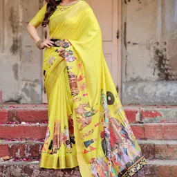 ALMAARI FASHION Ethnic Motifs Printed Banarasi Saree With Blouse Piece image 3