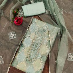 SHADOW & SAINING Embroidered Organza Semi-Stitched Dress Material-picture-13