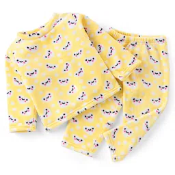Babyhug Velour Knit Full Sleeves Winter Night Suit with Heart Print - Yellow-picture-19