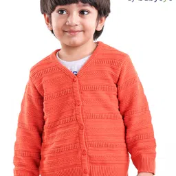 Babyoye 100% Cotton Full Sleeves Front Open Sweater With Self Knit Design - Orange-image-84