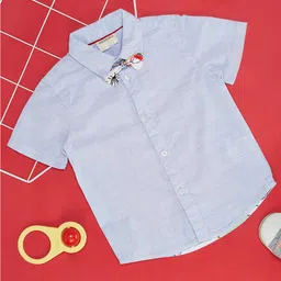 Pantaloons Baby Half Sleeves Solid Shirt With Attached Bow - Blue-picture-32