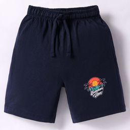 CUCUMBER Sinker Knit Above Knee Length Shorts with Beach Theme Print - Navy Blue-picture-11