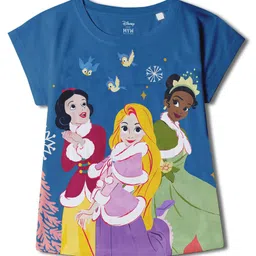 Wear Your Mind Disney Princess Featuring Half Sleeves Princess Tiana Rapunzel & Snow White Printed Top - Royal Blue-picture-34