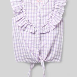 kookie kids india Kookie Kids Cotton Woven Sleeveless Shirt Top with Knot With Frill & Checks - Lavender-picture-15
