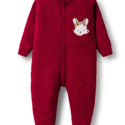 Babyhug Knit Full Sleeves Winter Wear Romper with Bunny Embroidery Patch - Maroon-picture-21