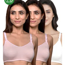 Inner Sense Organic Cotton Knit Pack Of 3 Solid Antimicrobial Maternity Bras With Nursing Access - Multi Colour-image-96