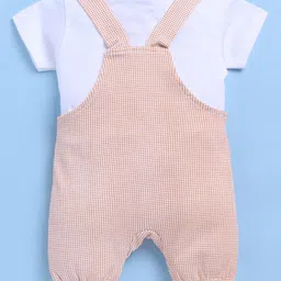 Jb Club Cotton Knit Teddy Bear Patch Embroidered Dungaree With Half Sleeves Tee Set - Brown image 3