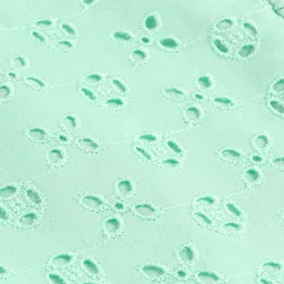 Babyoye Cotton Knit Full Peasant Sleeves Solid Colour Top with Schiffli & Frill with Bow Applique - Green image 3