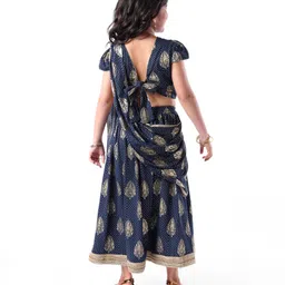 Earthy Touch Single Jersey Knit Half Sleeves Foil Printed Lehenga Choli Set with Dupatta - Navy Blue image 3
