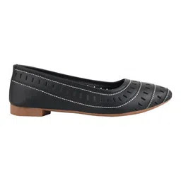 Shoetopia Threadwork Detailed Perforated Ballerinas - Black image 4