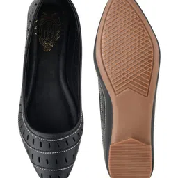 Shoetopia Threadwork Detailed Perforated Ballerinas - Black image 5