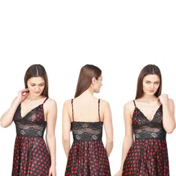 PHALIN Polka Print Satin Babydoll Dress - Maroon (Size - Free )-picture-12