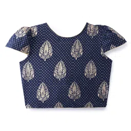 Earthy Touch Single Jersey Knit Half Sleeves Foil Printed Lehenga Choli Set with Dupatta - Navy Blue image 5