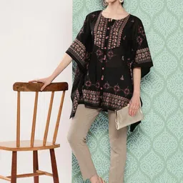 Yufta Embellished Embroidered Batwing Sleeve Ethnic Cotton Kaftan Top-picture-17