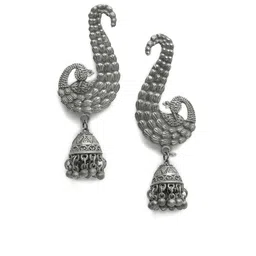 Moedbuille Silver-Toned Peacock Shaped Jhumkas image 2