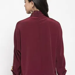 KASSUALLY Women Maroon Solid Top with Tie Up Neck image 2