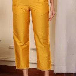 W Women Regular Fit Embroidered Hemline Trousers-image-98