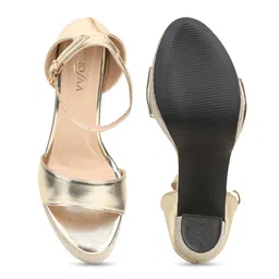 VALIOSAA Gold-Toned Party Wedge Heels with Buckles image 4