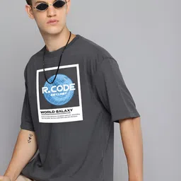 r.code by the roadster life co. The Roadster Lifestyle Co. Men Graphic Printed Round Neck Cotton Oversized T-shirt image 1