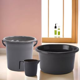 RUBOXA Grey 3 piece Solid Plastic Bath Accessories Set-picture-30