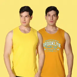 WOOSTRO Men Pack of 2 Typography Printed Round Neck Cotton Slim Fit Sports T-shirts image 3