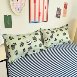 JC HOME Green & Brown Floral Polycotton 3 Piece Single Regular Bedding Set image 5