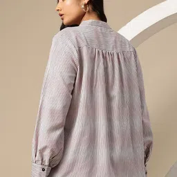 Sztori Plus Size Striped Tie-Up Neck Top image 3