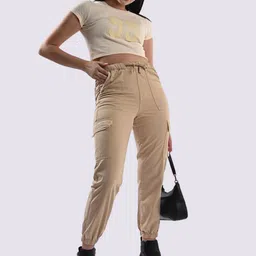 Kraus Jeans Women Cotton Loose Fit Flat-Front High-Rise Cargos Trousers image 4