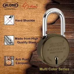 ALONE LOCKS Rainbow 65 mm Alloy Steel Brass Antique 5 Keys Double Locking Padlock image 4