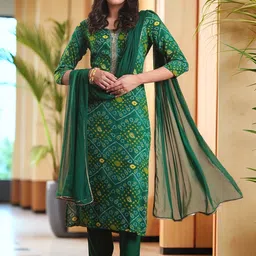 Moda Rapido Women Bandhani Printed Kurta with Churidar & Dupatta-image-49