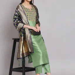 VredeVogel Women Ethnic Motifs Embroidered Regular Kurta with Trousers & With Dupatta image 1