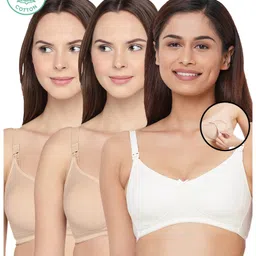 Inner Sense Pack Of 3 Organic Cotton Antimicrobial Solid Colour Nursing Bra - Beige & White-picture-37