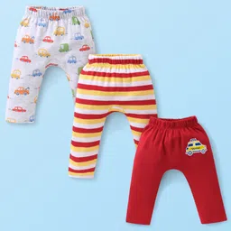 Babyhug Cotton Knit Full Length Diaper Pants Striped & Car Printed Pack of 3 - Multicolour-picture-22