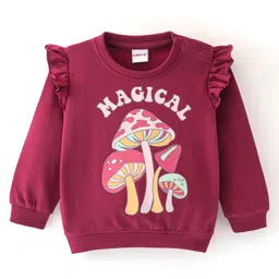Babyhug 100% Cotton Knit Full Sleeves Sweatshirt With Mushroom Graphics - Maroon-picture-21