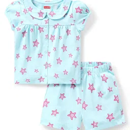 Babyhug Cotton Half Sleeves Night Suit With Starfish Print-Blue-picture-33